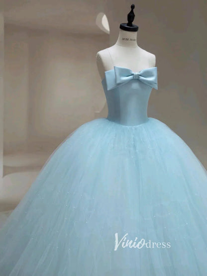 Light Blue Tulle Prom Dresses Strapless Formal Gown FD3448-prom dresses 2025 -Viniodress-Light Blue-Custom Size-