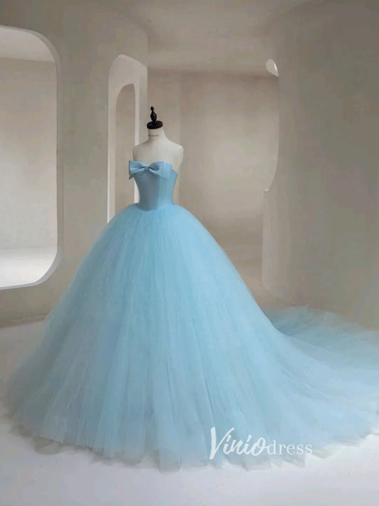 Light Blue Tulle Prom Dresses Strapless Formal Gown FD3448-prom dresses 2025 -Viniodress-Light Blue-Custom Size-