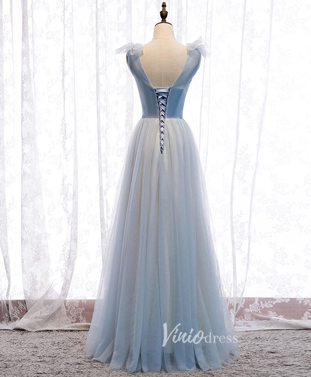 Light Blue V-Neck Prom Dresses A-Line Pleated Evening Dress FD3162-prom dresses 2025 -Viniodress-Light Blue-Custom Size-