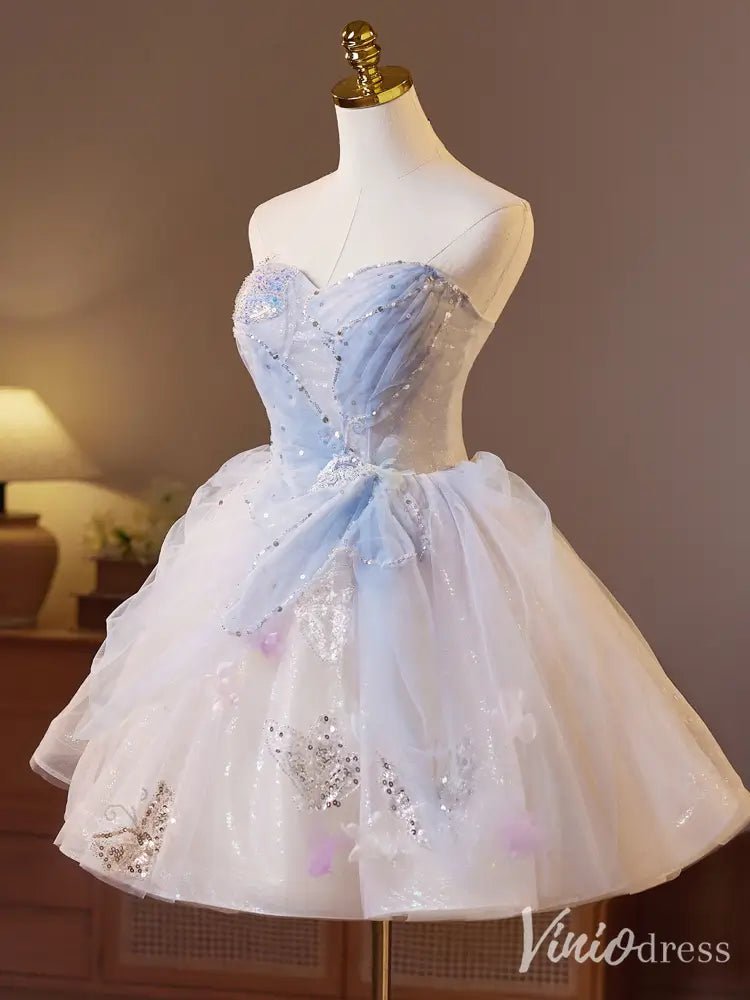 cinderella homecoming dress Light Blue & White Cinderella-Inspired Homecoming Dress with Sequins & – Viniodress