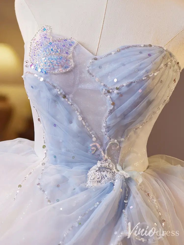 Light Blue & White Cinderella-Inspired Homecoming Dress with Sequins & 3D Floral Appliques - BJ071-prom dresses 2025 -Viniodress-Light Blue-Custom Size-