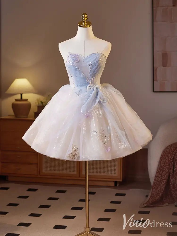 Light Blue & White Cinderella-Inspired Homecoming Dress with Sequins & 3D Floral Appliques - BJ071-prom dresses 2025 -Viniodress-Light Blue-Custom Size-