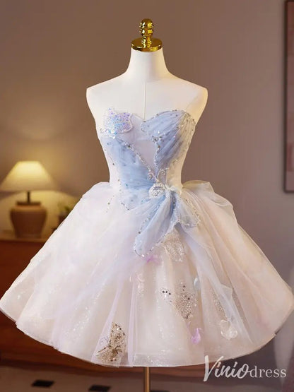Light Blue & White Cinderella-Inspired Homecoming Dress with Sequins & 3D Floral Appliques - BJ071-prom dresses 2025 -Viniodress-Light Blue-Custom Size-
