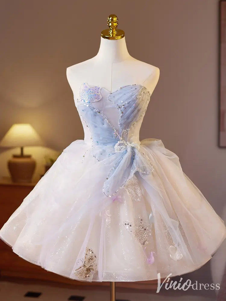 prom dresses 2025 Light Blue & White Cinderella-Inspired Homecoming Dress with Sequins & 3D Floral Appliques - BJ071-plus size wedding dresses Viniodress-Light Blue-Custom Size-