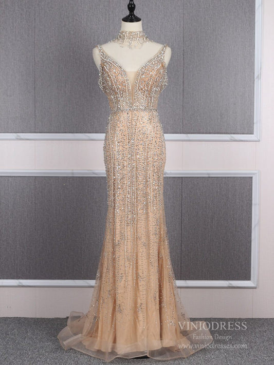 Light Gold Beaded Prom Dresses Vintage 1920s Evening Dress FD2483-Evening Dresses 2025 -Viniodress-Gold-US 2-