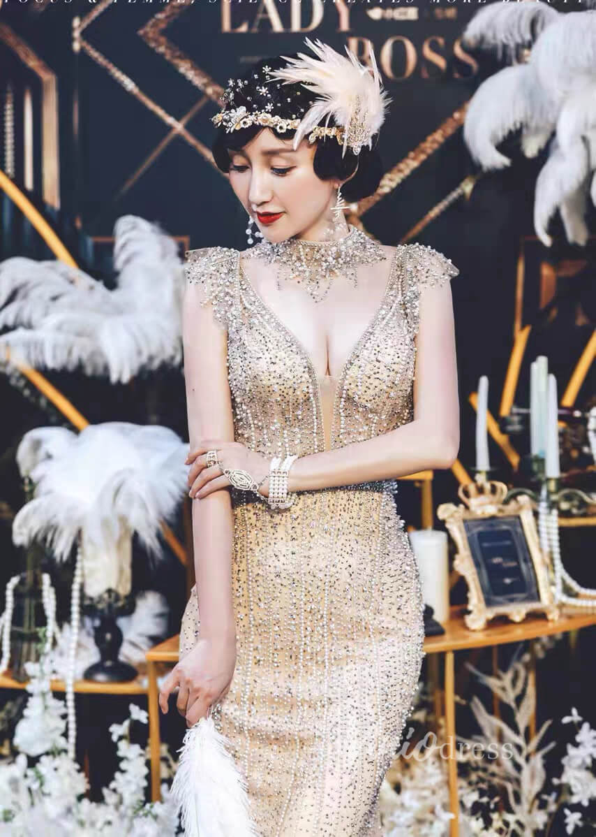 Prom Dress 2025 Light Gold Beaded Prom Dresses Vintage 1920s Evening Dress FD2483-unique prom dresses-Gold-US 2-Viniodress