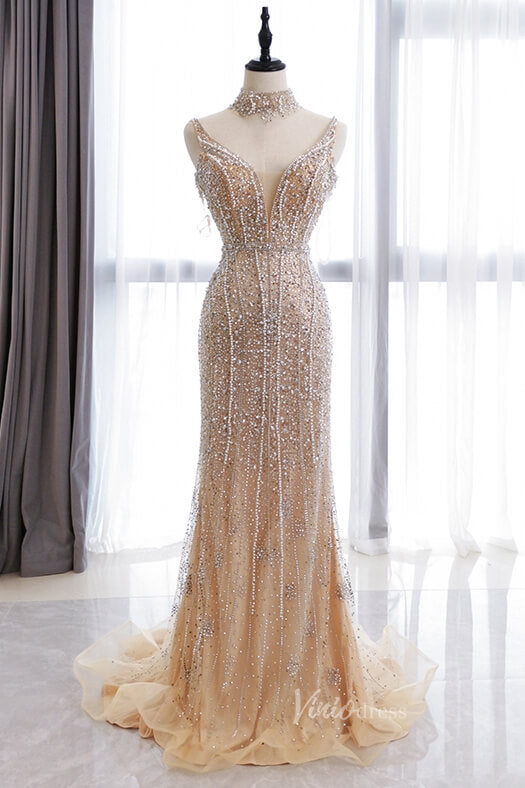 Prom Dress 2025 Light Gold Beaded Prom Dresses Vintage 1920s Evening Dress FD2483-unique prom dresses-Gold-US 2-Viniodress