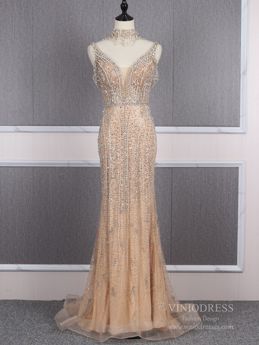 Prom Dress 2025 Light Gold Beaded Prom Dresses Vintage 1920s Evening Dress FD2483-unique prom dresses-Gold-US 2-Viniodress