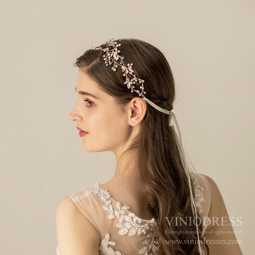 Light Gold Blooming Wedding Headband AC1234-Headpieces 2025 -Viniodress-As Picture-
