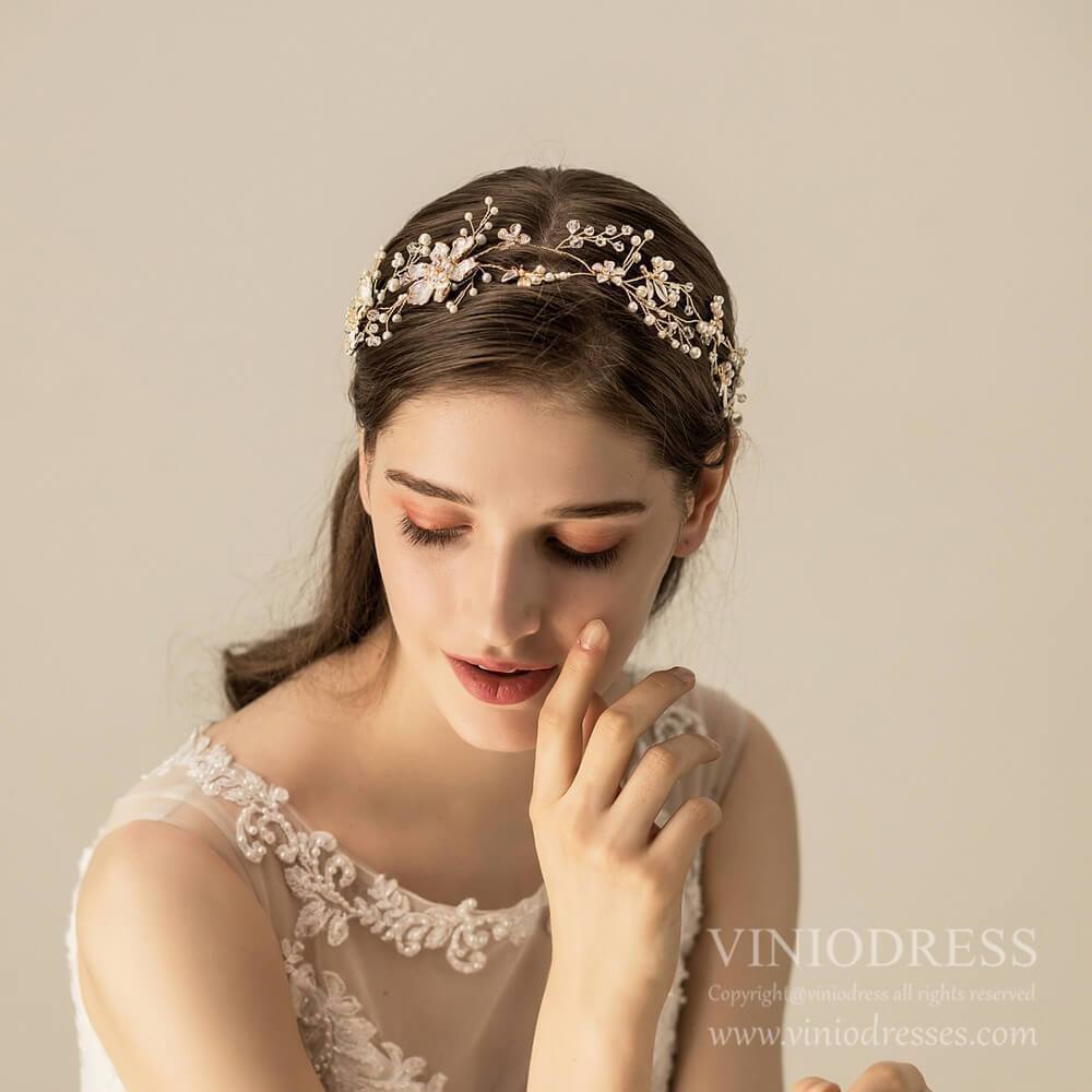 Light Gold Blooming Wedding Headband AC1234-Headpieces 2025 -Viniodress-As Picture-