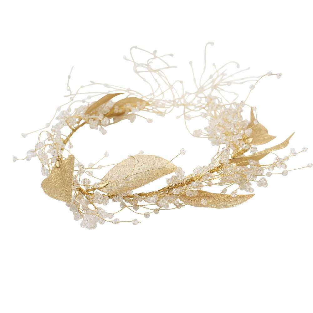 Light Gold Leaf and Crystal Hair Vine AC1108-Headpieces 2025 -Viniodress-Headband-