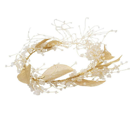 Light Gold Leaf and Crystal Hair Vine AC1108-Headpieces 2025 -Viniodress-Headband-