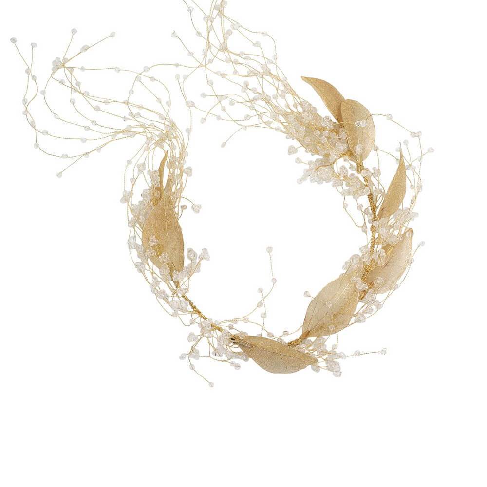 Light Gold Leaf and Crystal Hair Vine AC1108-Headpieces 2025 -Viniodress-Headband-