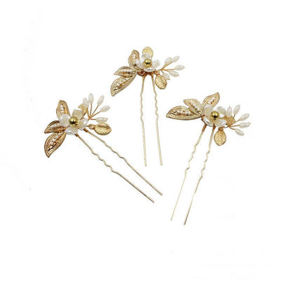 Light Gold Leaf Bridal Hairpins AC1235-Headpieces 2025 -Viniodress-3PCS-