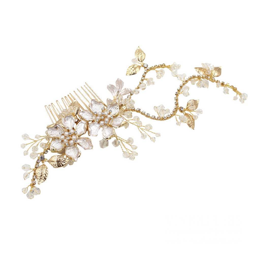Light Gold Metal Flowers Bridal Combs AC1230-Headpieces 2025 -Viniodress-Gold-