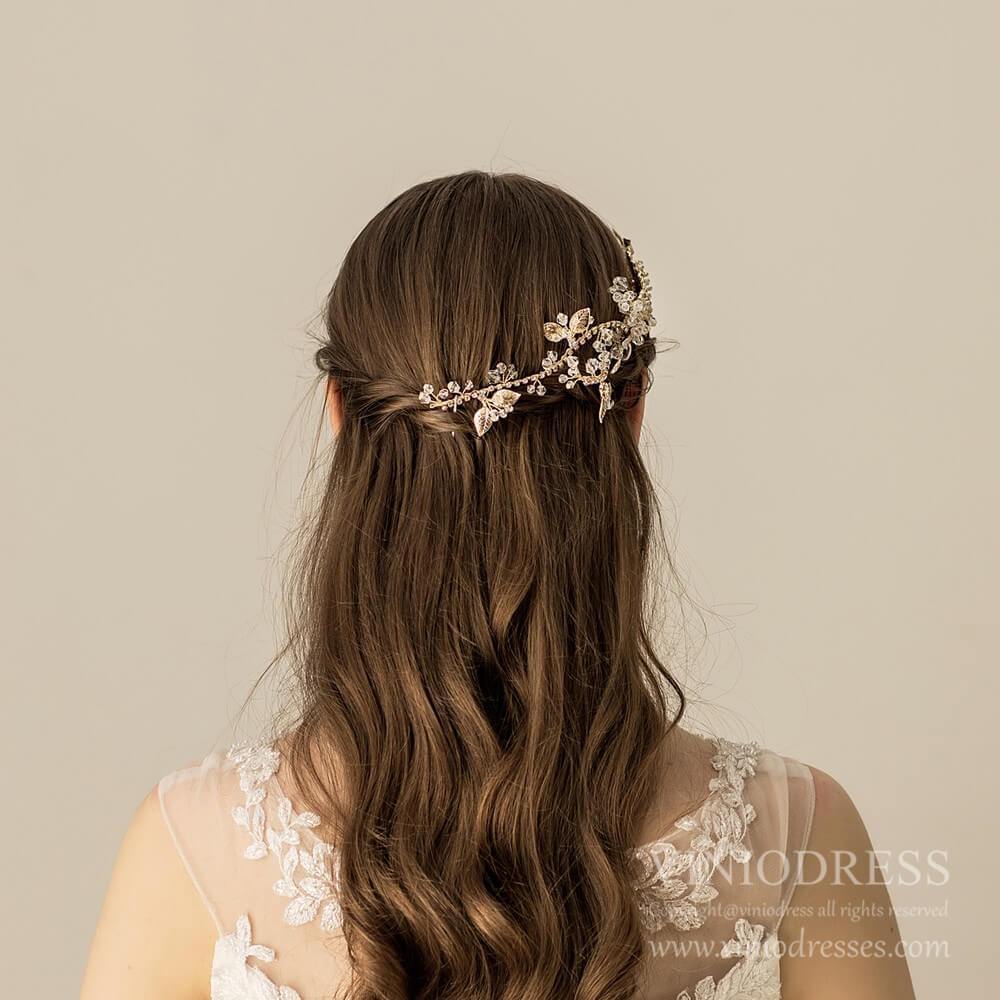 Light Gold Metal Flowers Bridal Combs AC1230-Headpieces 2025 -Viniodress-Gold-