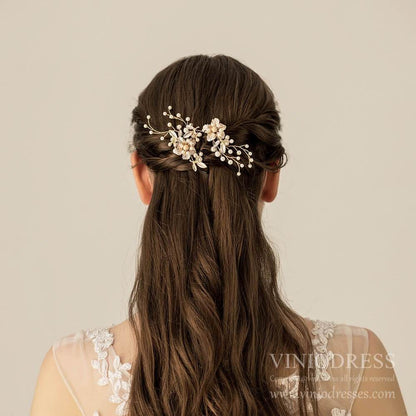 Light Gold Pearl Spray Bridal Hairpins Set AC1225-Headpieces 2025 -Viniodress-1SET-
