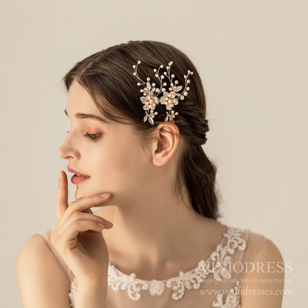 Light Gold Pearl Spray Bridal Hairpins Set AC1225-Headpieces 2025 -Viniodress-1SET-