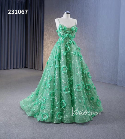 Light Green 3D Flower Lace Prom Dresses Spaghetti Strap Formal Dress 231067-prom dresses 2025 -Viniodress-Light Green-Custom Size-