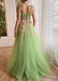 Light Green 3D Flower Prom Dresses with Pockets Bow Strap Floral Gown with Slit TO019-prom dresses-Viniodress-Viniodress