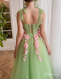 Light Green 3D Flower Prom Dresses with Pockets Bow Strap Floral Gown with Slit TO019-prom dresses-Viniodress-Viniodress