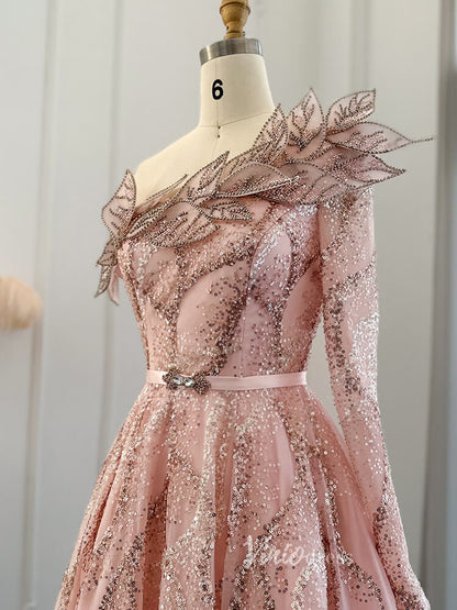 Light Green Beaded Lace Prom Dresses One Shoulder Long Sleeve Formal Dress 20093-Evening Dresses 2025 -Viniodress-Light Green-US 2-