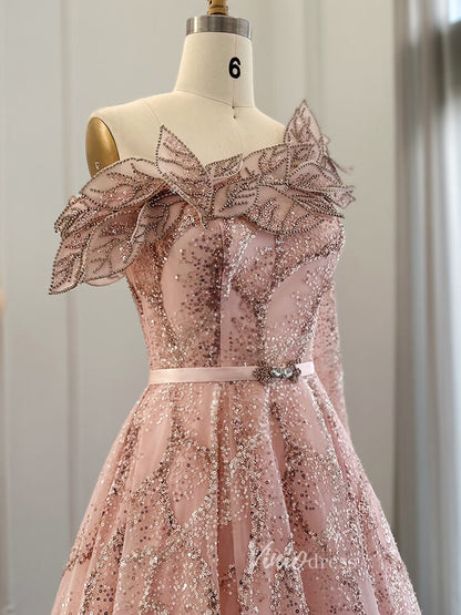 Light Green Beaded Lace Prom Dresses One Shoulder Long Sleeve Formal Dress 20093-Evening Dresses 2025 -Viniodress-Light Green-US 2-