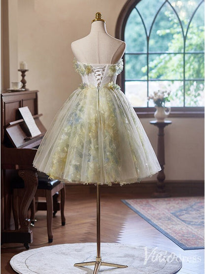 Light Green Floral Hoco 2024 Strapless Back to School Dress 8001-prom dresses 2025 -Viniodress-Light Green-Custom Size-