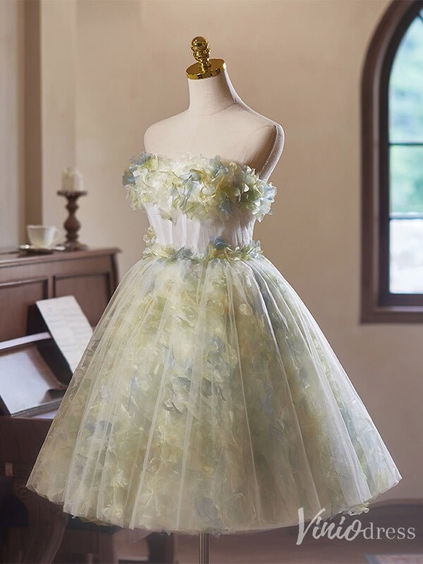 Light Green Floral Hoco 2024 Strapless Back to School Dress 8001-prom dresses 2025 -Viniodress-Light Green-Custom Size-