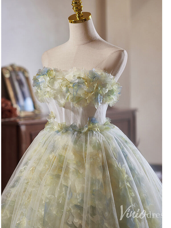 Light Green Floral Hoco 2024 Strapless Back to School Dress 8001-prom dresses-Viniodress-Viniodress