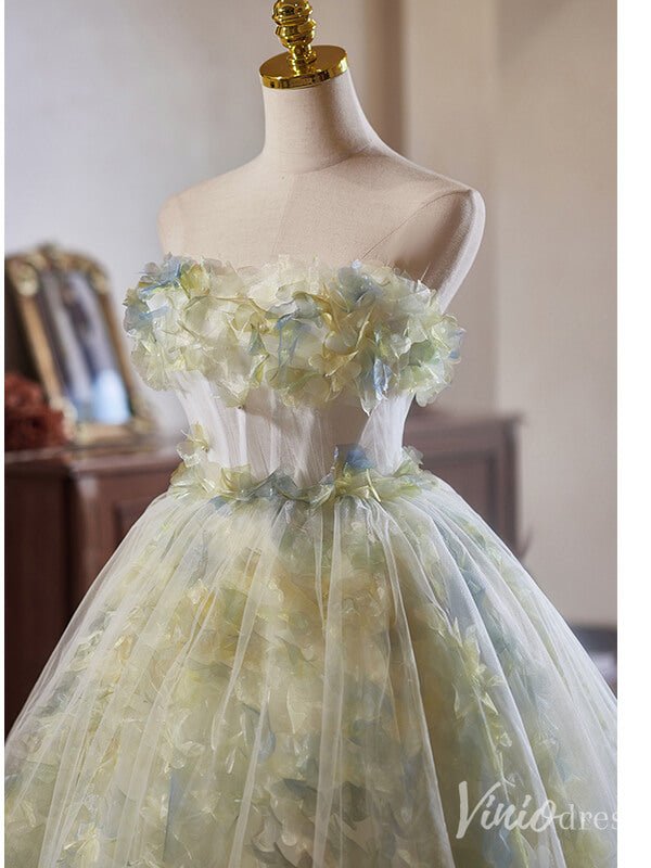 Light Green Floral Hoco 2024 Strapless Back to School Dress 8001 - Viniodressprom dressesLight GreenCustom Size - Formal Dresses - Ball Gowns