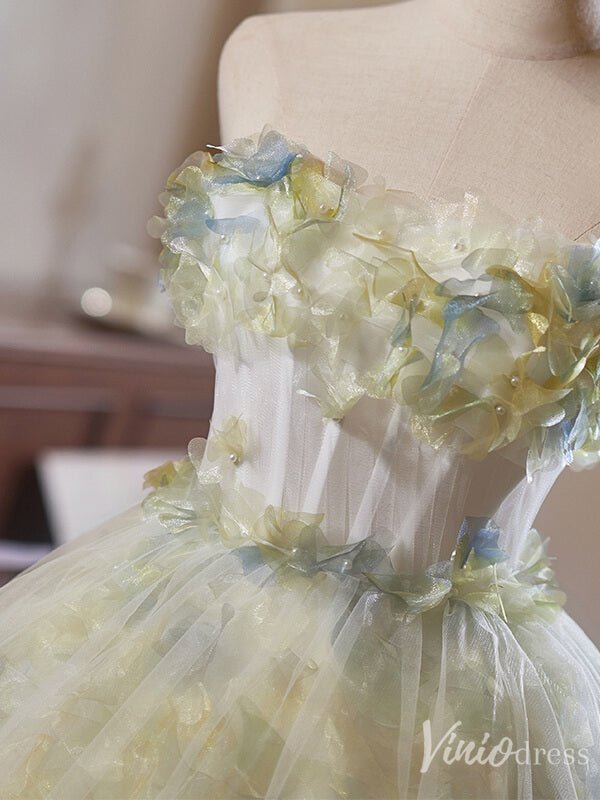 Light Green Floral Hoco 2024 Strapless Back to School Dress 8001 - Viniodressprom dressesLight GreenCustom Size - Formal Dresses - Ball Gowns