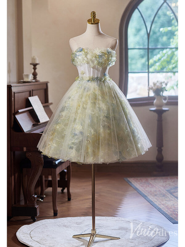 Light Green Floral Hoco 2024 Strapless Back to School Dress 8001-prom dresses-Viniodress-Light Green-Custom Size-Viniodress