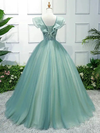 Light Green Floral Sweet 15 Dress Ball Gown Princess Prom Dresses FD1039-prom dresses 2025 -Viniodress-Light Green-Custom Size-
