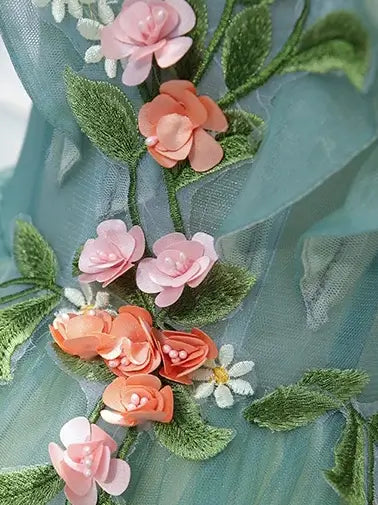 Light Green Floral Sweet 15 Dress Ball Gown Princess Prom Dresses FD1039-prom dresses 2025 -Viniodress-Light Green-Custom Size-