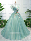 Light Green Floral Sweet 15 Dress Ball Gown Princess Prom Dresses FD1039-prom dresses-Viniodress-Viniodress