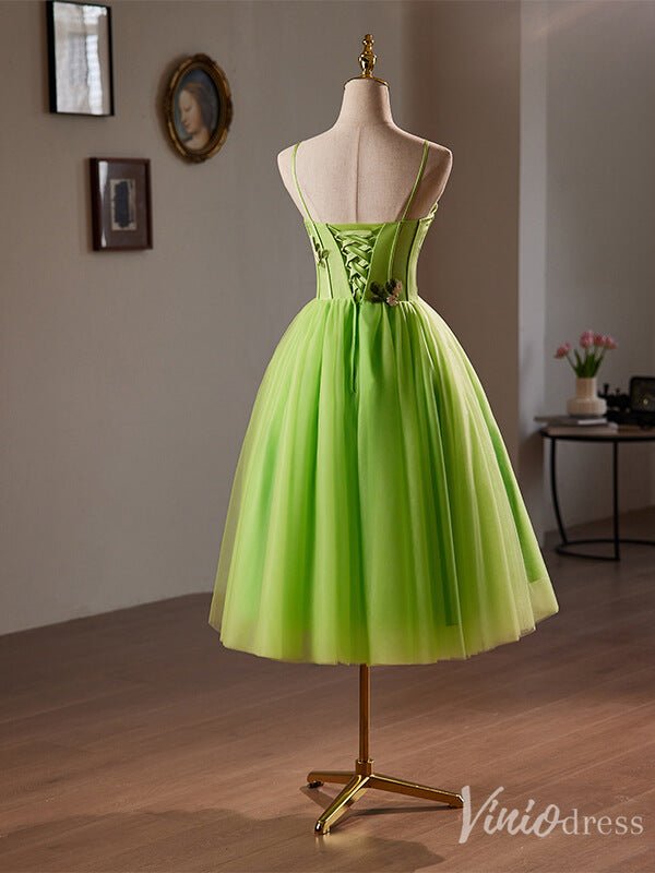 Light Green Lace Applique Homecoming Dress Spaghetti Strap Back to School Dress 8023-prom dresses 2025 -Viniodress-Light Green-Custom Size-