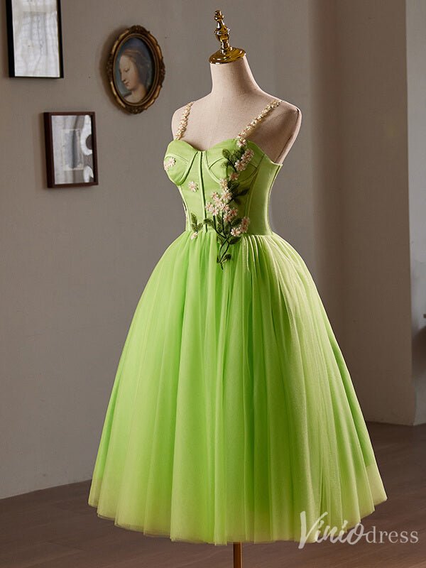 Light Green Lace Applique Homecoming Dress Spaghetti Strap Back to School Dress 8023-prom dresses 2025 -Viniodress-Light Green-Custom Size-