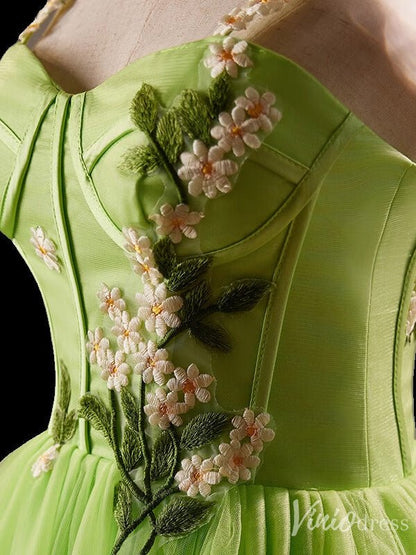 Light Green Lace Applique Homecoming Dress Spaghetti Strap Back to School Dress 8023-prom dresses 2025 -Viniodress-Light Green-Custom Size-