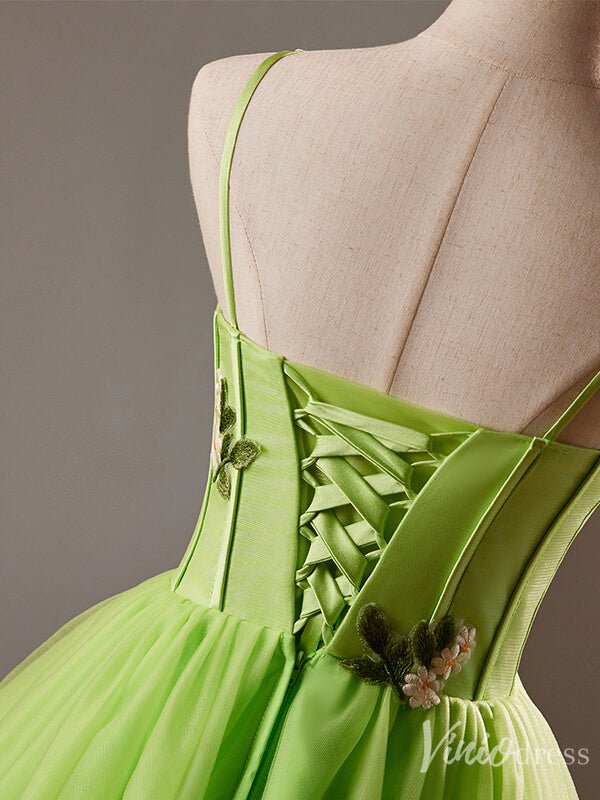 Light Green Lace Applique Homecoming Dress Spaghetti Strap Back to School Dress 8023-prom dresses 2025 -Viniodress-Light Green-Custom Size-