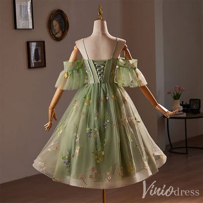 Light Green Lace Applique Homecoming Dress Spaghetti Strap Hoco 2024 Back to School Dress 8014-prom dresses 2025 -Viniodress-Light Green-Custom Size-