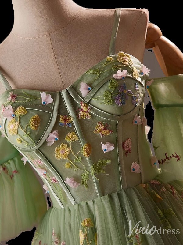 Light Green Lace Applique Homecoming Dress Spaghetti Strap Hoco 2024 Back to School Dress 8014-prom dresses 2025 -Viniodress-Light Green-Custom Size-