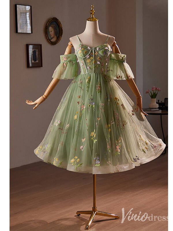 Light Green Lace Applique Homecoming Dress Spaghetti Strap Hoco 2024 Back to School Dress 8014-prom dresses 2025 -Viniodress-Light Green-Custom Size-