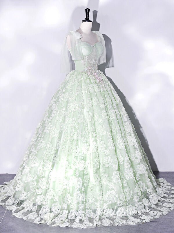 Light Green Lace Applique Prom Dresses Spaghetti Strap Formal Dress AD1006-prom dresses 2025 -Viniodress-Light Green-Custom Size-