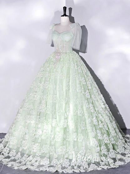 Light Green Lace Applique Prom Dresses Spaghetti Strap Formal Dress AD1006-prom dresses 2025 -Viniodress-Light Green-Custom Size-