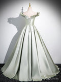 Light Green Off the Shoulder Cheap Prom Dresses A-Line Satin Formal Dress AD1333-prom dresses-Viniodress-Viniodress