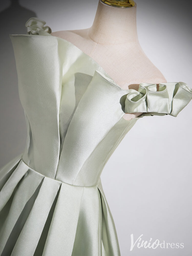 Light Green Off the Shoulder Cheap Prom Dresses A-Line Satin Formal Dress AD1333-prom dresses-Viniodress-Viniodress