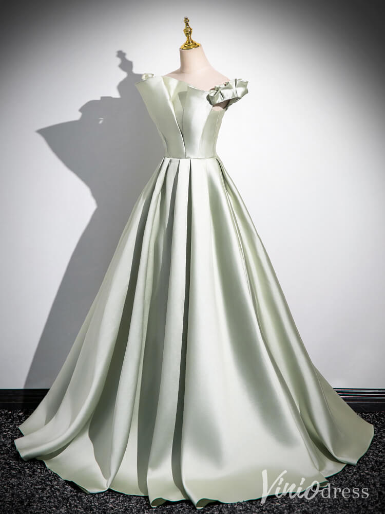 Light Green Off the Shoulder Prom Dresses A-Line Satin Formal Dress AD1333-prom dresses 2025 -Viniodress-Green-Custom Size-