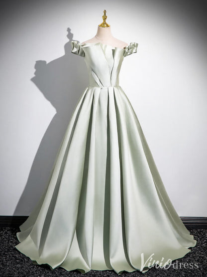 Light Green Off the Shoulder Prom Dresses A-Line Satin Formal Dress AD1333-prom dresses 2025 -Viniodress-Green-Custom Size-