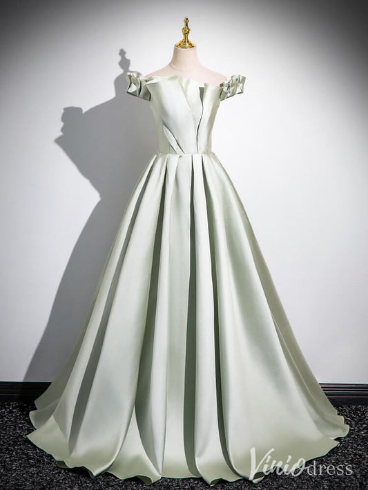 Light Green Off the Shoulder Prom Dresses A-Line Satin Formal Dress AD1333-prom dresses 2025 -Viniodress-Green-Custom Size-